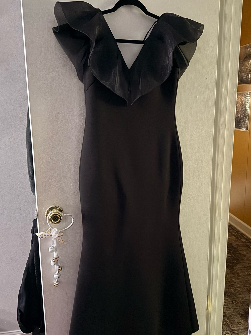 Eliza J Black Ruffle V-Neck Maxi Gown